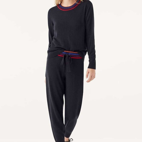 Womens Splendid Collection Black Cashmere Knit Blend 2 Pc Jogger Set Top Pant XS - Picture 1 of 16